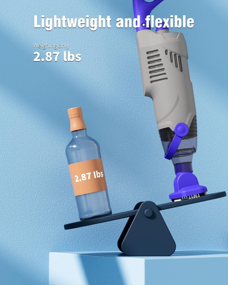 vuwo Little Shark Pool Vacuum for Above Ground Pool, Hot Tub Vacuum with a 60w Motor,18 Gal/Min Powerful Suction, Compact & Light Pool Vacuum with 5000mAh Battery, 1h Running Time - Image 5